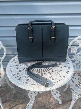 Women’s Laptop Briefcase in Dark Green with Detachable Strap